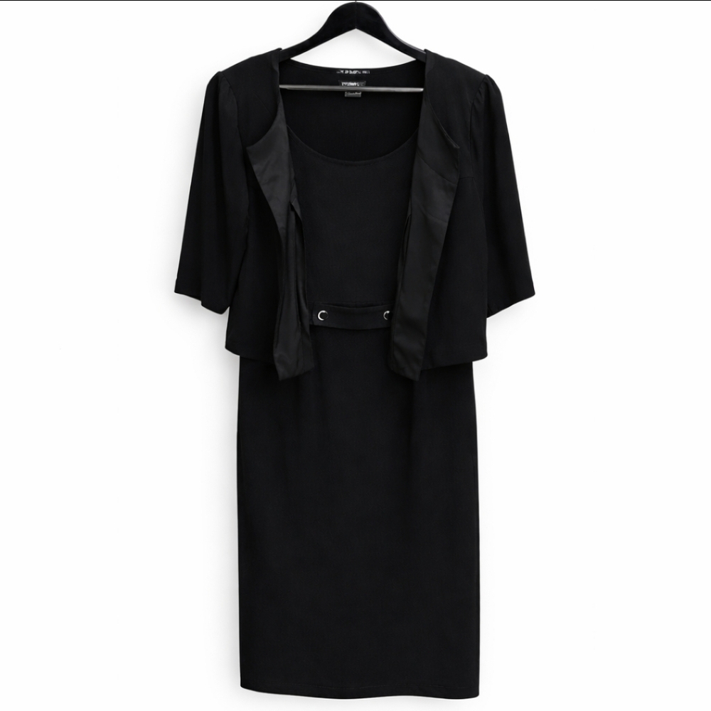 Lane Bryant Black 2pc Knee Length Sheath Dress With Cropped Jacket Sz 14/16